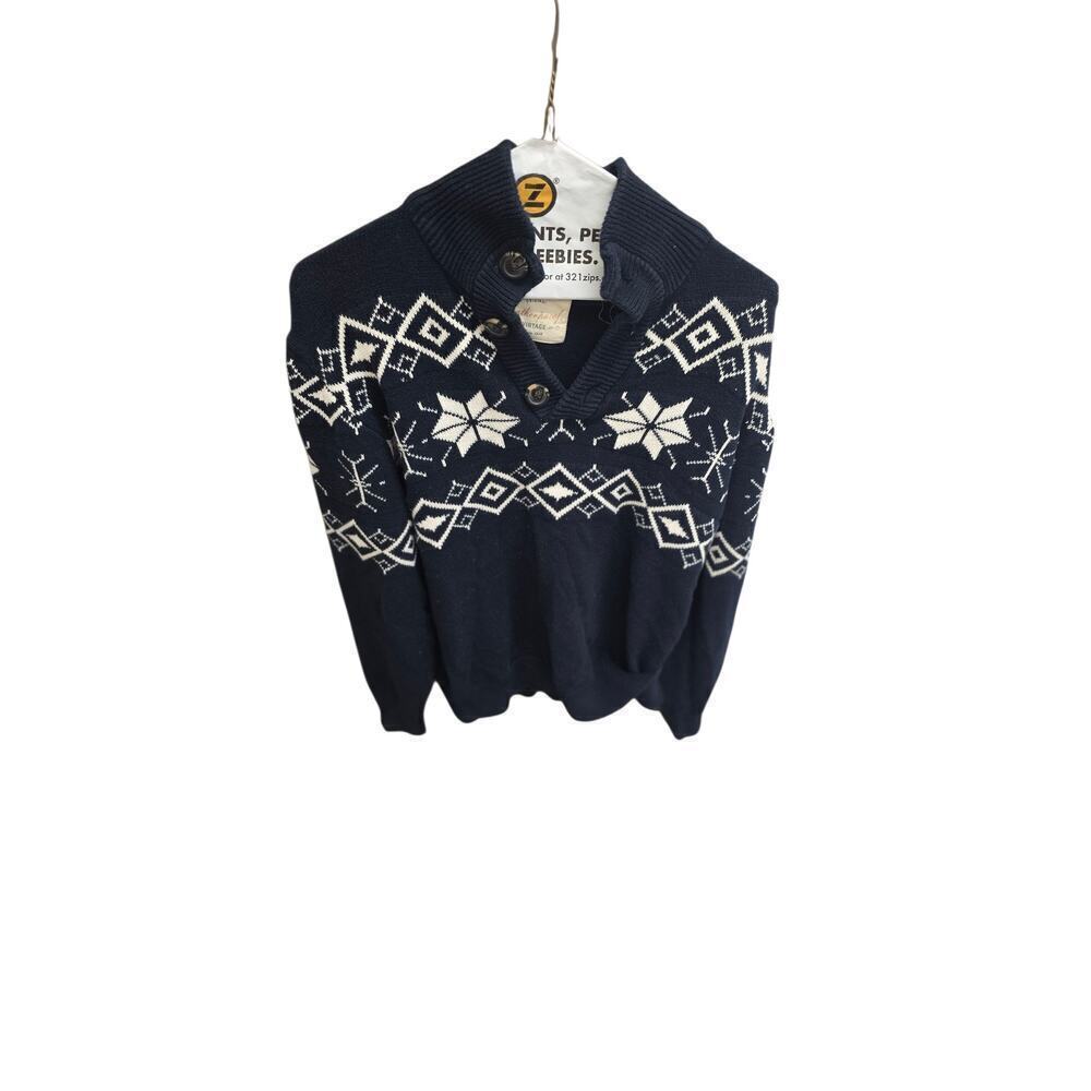 Weatherproof Vintage Navy Fair Isle Shawl Collar Sweater – Men’s Medium
